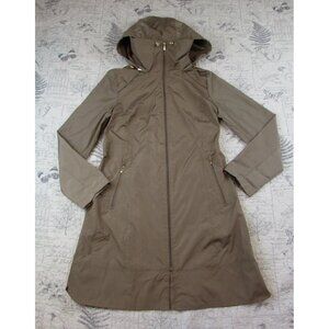 NEW $249 Cole Haan Women's Back bow Hooded Raincoat Beige w Gold hardware size M